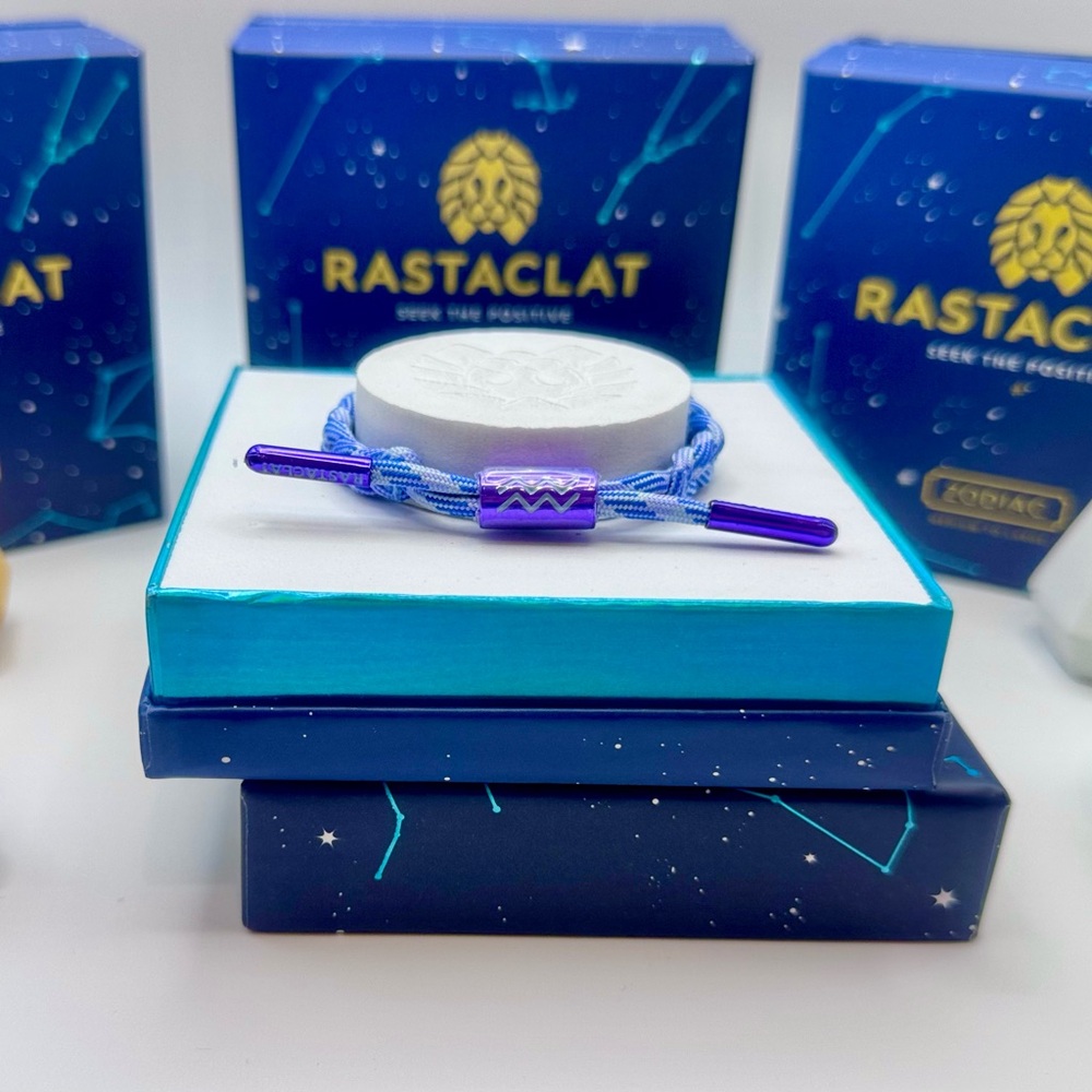 Rastaclat Original Hand Braided Zodiac (AQUARIUS) Adjustable Bracelet NIB!!! 🌊💫💜 - Picture 2 of 5